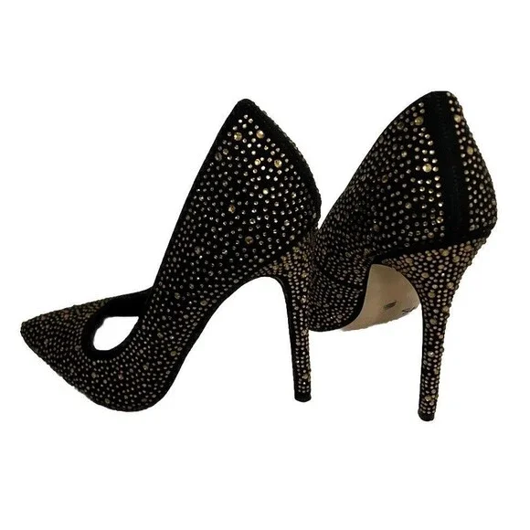 Shoedazzle Women's 6.5 Black with Gold Rhinestone Rochella Pumps Holiday - Picture 4 of 10